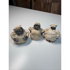 Vintage Black Americana Salt Pepper Shakers Lot 3 Ceramic Chef Kitchen